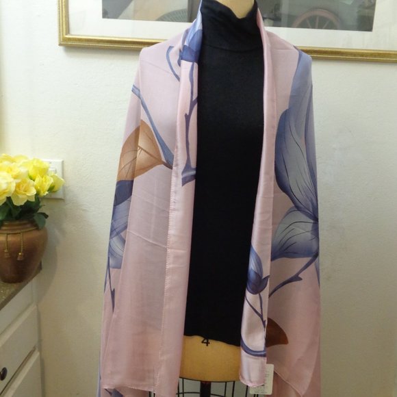 NWT Floral Print Silk Scarf Shawl Wrap